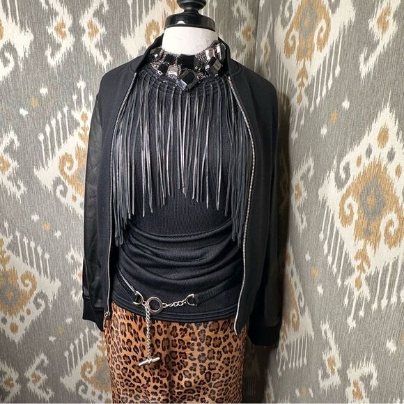 Ralph Lauren Black Label Jet Black Leather Fringe Tank Top - Picture 4 of 16